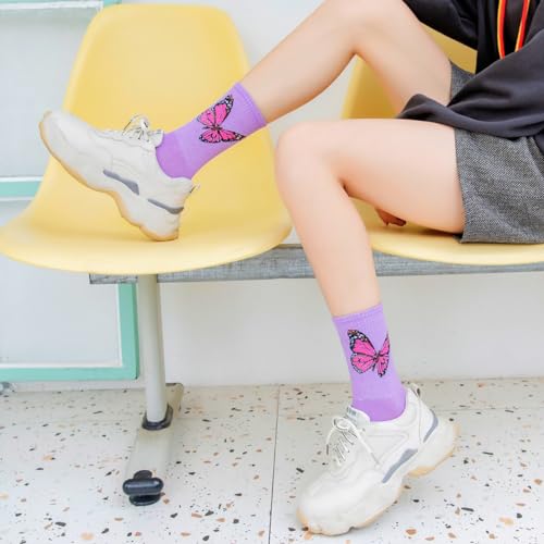 Image of Womens Striped Crew Socks, Cute Vintage Retro Mid Calf Boot Socks for Women Ladies 5 /6 Pairs, Size 5-10