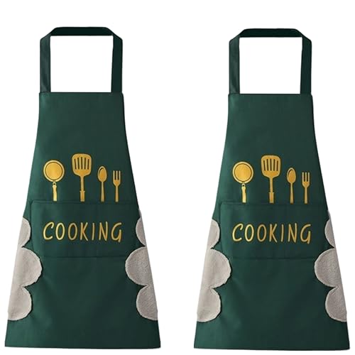 Image of Kraptick Kitchen Apron - Comfortable Cooking Waterproof Apron for Men and Women With Pocket and Side Coral Velvet for Wiping