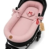 Rivestimento Navicella Universale in Mussola di Cotone – Materassino e Copri Navicella Traspirante per Passeggino – Set 3 Pezzi con Cuscino e Inserto per Neonato Rosa