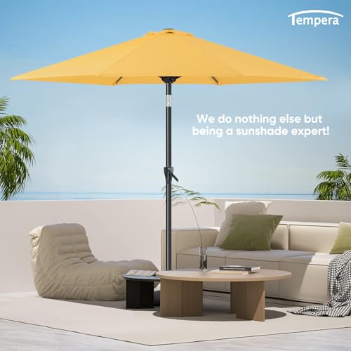 Image of Tempera Patio Market Outdoor Table Umbrella with Push Button Tilt and Crank, Large Sun Umbrella with Sturdy Pole & Fade Resistant Canopy, Easy to Set