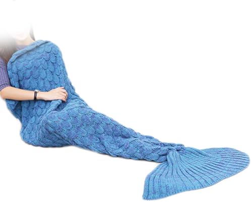VHOME Manta de Sirena Regalos - cálida Manta de sofá para Sala de Estar para Mujeres y niñas, tamaño XL para (Adultos, 190 x 110 cm, Azul Claro A1)