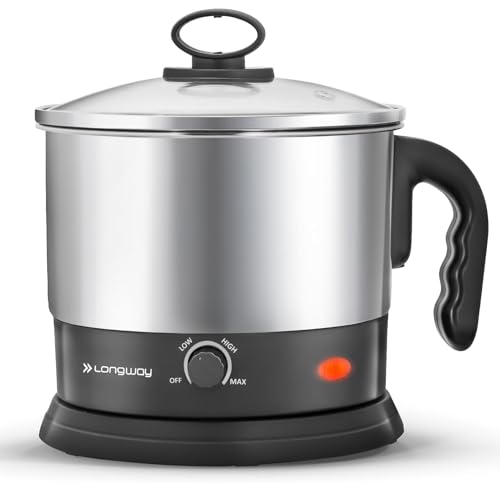Image of Longway Multipurpose Electric Kettle 1.5 litre, 3 Heating Modes Stainless Steel Body with Glass Lid, kettle for hot Water, Milk, Tea and Coffee, Noodles, Soup, Rice, Egg Boiling | Silver & Black