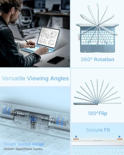 Image of typecase Touch Keyboard for iPad Pro 11 Inch (M5 /M4) with Multi-Touch Trackpad, 11 Colors Backlit, 360 Rotatable Case, Pencil Holder- Light Blue'26 (** NOT for Pro 11 M2, 11th /A16 & Air 11 (M3 /M2)