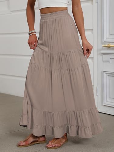 ANRABESS Womens Maxi Skirt Elastic High Waist Swing Tiered A-line Flowy Pleated Boho Beach Vacation Long Skirts - Image 4