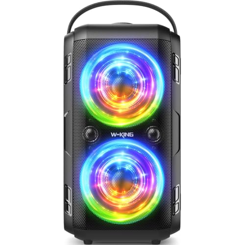 W-KING Bluetooth Speaker Loud- (180W PEAK)80W Super Bass Huge 105dB Sound Portable Party Wireless Outdoor Speakers/4 Drivers(2*4.04 Woofer)/Light IPX5 Large Speaker 24H U-Disk TF Card AUX EQ