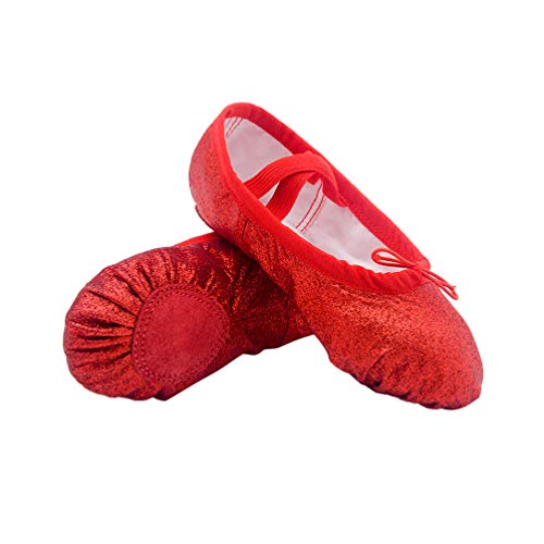 EXCEART Ballet Shoes Kids Ballerina Dance Shoes Pu Leather Elastic Band for Girls Boys Size 27 Red