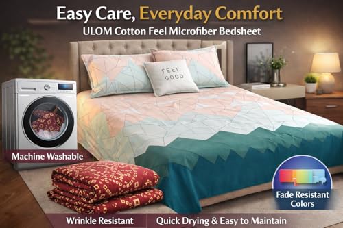 Image of Cotton Feel King Size Flat Bedsheet for Double Bed (90 x 100 Inches | 230 x 250 cm) with 2 Pillow Covers | Soft & Smooth Printed Bedsheet for Daily Use (Beige, King Bed-90x100)