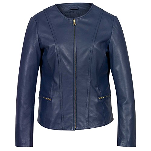 Veste en cuir bleu véritable HIDEPARK Sophie sans col XL