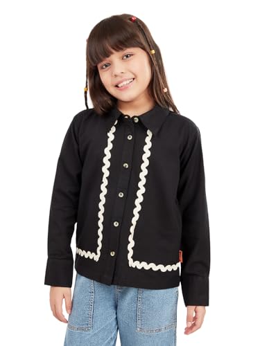 Image of olele Girls Full Sleeve Ruffles Cotton Linen Shirt - White for 4 to 14 Years | Kids Girl White Shirt | White Ruffle Shirt for Girls | Shirt Jeans