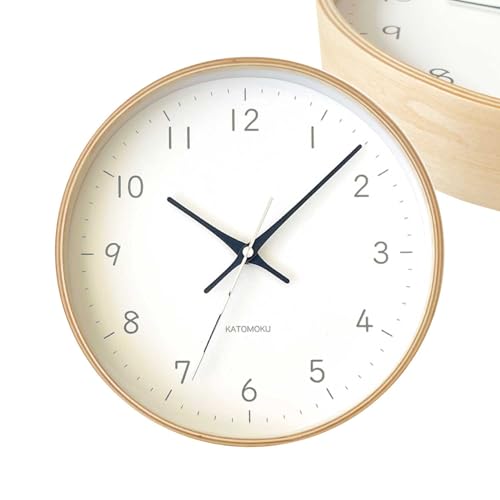 KATOMOKU plywood clock 22 ブラック km-121BKRCS 掛け時計 連続秒針 直径25.2cm (SKP電波時計)