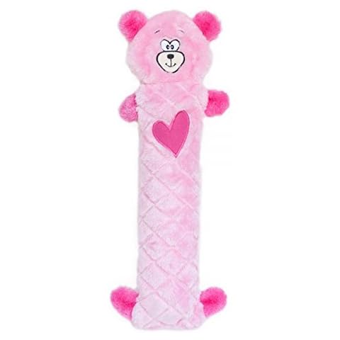 ZippyPaws - Jigglerz Valentine’s Day Tough No Stuffing Squeaky Plush Dog Toy with Crinkle Head and Tail  - Pink Bear Cover