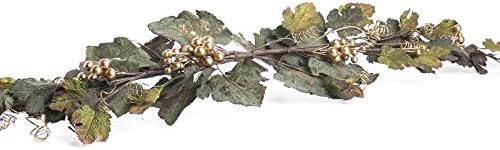 Factory Direct Craft Pair of Tuscan Artificial Grape Swag with Gold Grapes and Tendrils Throughout for Home Decor, and Displaying