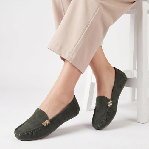 Image of CatBird Women's Suede Finish Loafers | Slip-On Flat Shoes with Minimal Metal Detail | Soft Cushioned Footbed and Flexible Grip Sole | Ideal for Office, Everyday Wear, Travel and Casual Outings