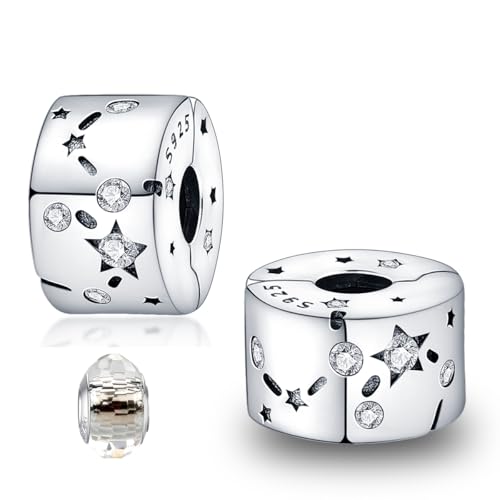 LNQOBU Clip/Stopper Charms für Armband 925 Sterlingsilber Pave Cubic Zirkonia Charm Bead Star Moon Charme Blauer Schmetterling Charm Schmuck Geschenk für Frauen