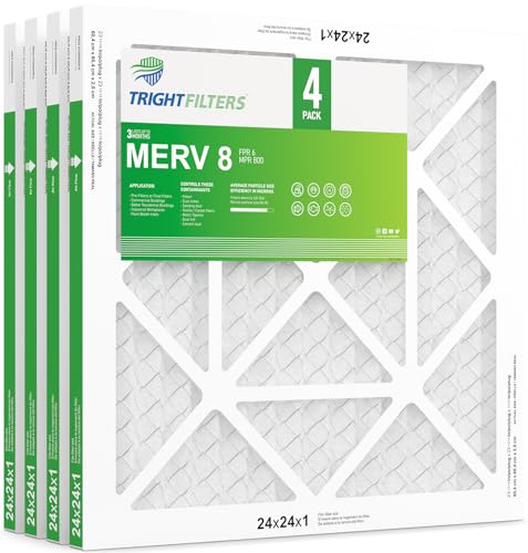TRIGHTFILTERS 24x24x1 Air Filter 4 Pack, MERV 8 Pleated Dust Defense Air Filters Replacement Air Conditioner HVAC AC Furnace Filter, Durable and Lightweight