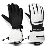 ThxToms Ski Gloves Snow Gloves for Men Women, Waterproof Winter Gloves, 3M Thinsulate Warm Gloves, Unisex Touchscreen Snowboarding Gloves, Men Women Gloves with Pocket for Cold Weather (White, S)