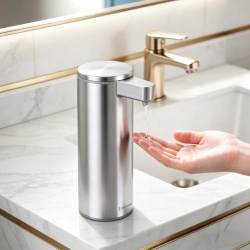 Dispensador automático de jabón líquido de acero inoxidable eléctrico: dispensador automático de jabón líquido con sensor infrarrojo – USB C de carga Set de dispensador de jabón para baño, cocina