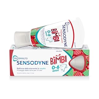 Sensodyne Prosmalto Bimbi, Dentifricio quotidiano per Bambini 0-6 anni, rafforza delicatamente lo smalto e protegge dalla carie per 24 ore, Aroma Naturale Fragola e Menta, 50 ml