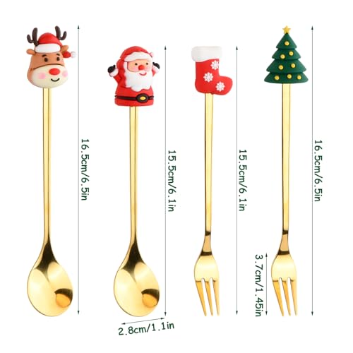 Volumoon Christmas Tableware, 4-Piece Set - Stainless Steel Coffee & Tea Spoons, Dessert & Fruit Forks, Gift Packed - Image 2