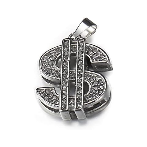 Hermah Gold Sliver Color Pendant Necklace For Men Women CZ Cubic Zircon USA US Dollar Symbol Charm Necklace Fashion Jewelry Cover