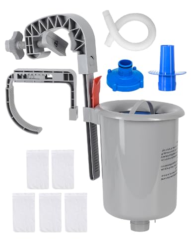 MUWOOB Above Ground Pool Skimmer with 5 Skimmer Socks, Wall Mount Surface Skimmer with Hose & Basket, Compatible with Intex Pools, Adjustable Floating Filter, Automatically Removes Leaves & Debris