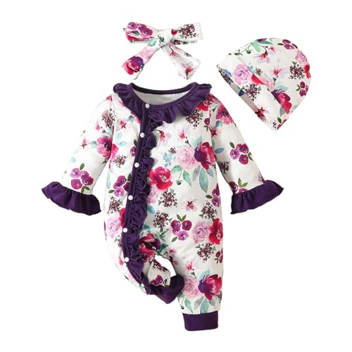 Image of TBUIALL Baby Boy Girl Romper Long Sleeve Floral Print Harness Outside Bodysuit Romper Jumpsuit Clothes Long
