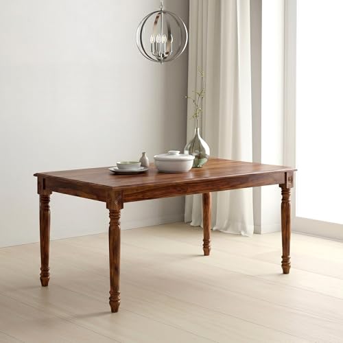 Image of Solid Sheesham Wood 6 Seater Dining Table Set for Home (Honey Brown Finish)