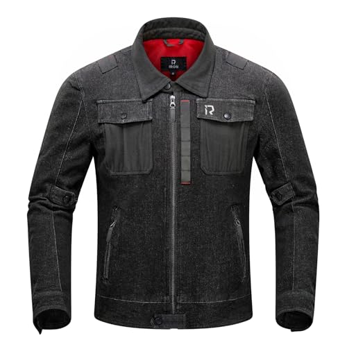 BORLENI Motorradjacke Herren Motorrad Jeansjacke mit Protektoren Atmungsaktiver Panzerschutz Hochglanz Reflektierend für Frühling Herbst (DE/NL/SE/PL, Alphanumerisch, XL, Regular, Regular, Schwarz)