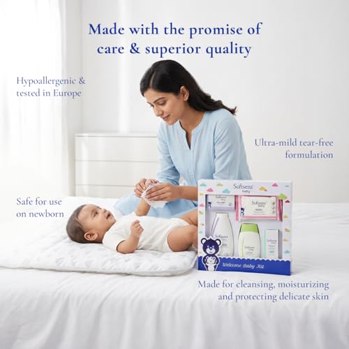 Image of Softsens Welcome Baby Kit | Gift Set for Babies | Combo Pack of 6 Skincare Essentials & Hypoallergenic | Safe for newborns 0m+ | Ideal Gift for Baby Showers, Newborn Gifting |6 in 1 set