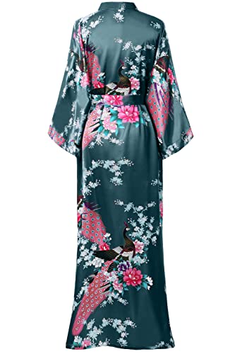 Image of BABEYOND Women's Kimono Robe Long Satin Robes with Peacock and Blossoms Printed Kimono Nightgown