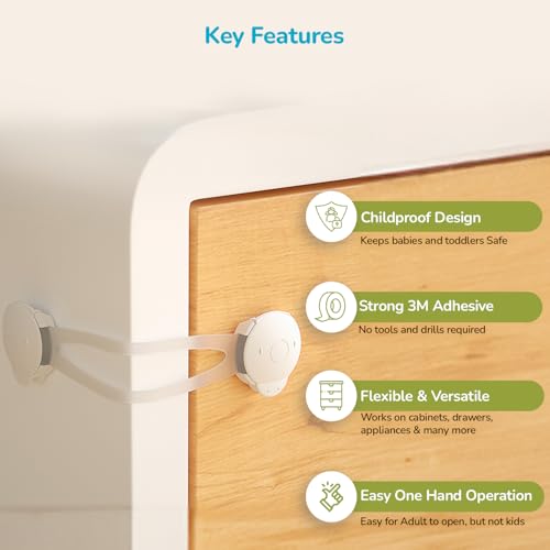Image of R for Rabbit Protector Plus Cabinet Locker Straps for Kids | Refrigerator Door & Cupboard Lock | Child Safety Proofing Drawer Locks (2 Units)