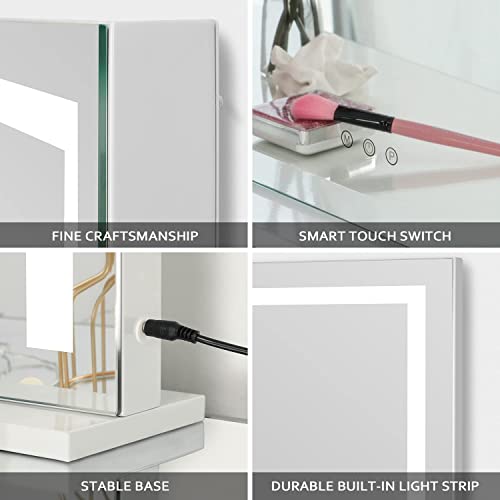 Amst Lighted Vanity Makeup Mirror With 3 Color Modes - Large Beauty Mirror With Led Backlit Light Strips & Usb Port, Tabletop/Wall Touch Control Cosmetic Mirror, Hollywood Style Mirror,23" L X 18" H #TOP4
