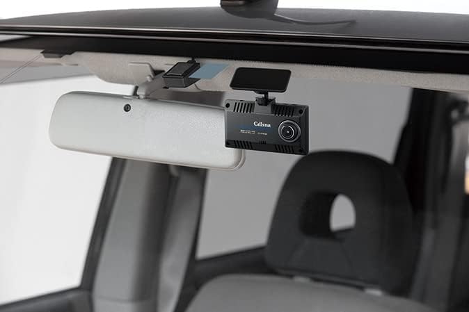 CELLSTAR CS-92WQH drive recorder installed on a car windshield near the rearview mirror