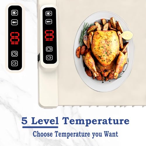 Image of Food Warming Mat, Electric Warming Tray with Child Lock, Premium-Grade Silicone Mat, Heating Fastly in 10s, Portable Design for Home and Kitchen (Beige)