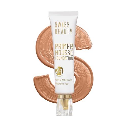 Image of Swiss Beauty Primer Mousse Foundation Weightless Smooth & Velvet Touch, Matte Finish, Face Makeup, Coffee Cream, 30ml