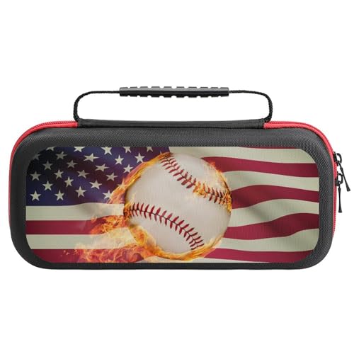Novastar Compatible with Nintendo Switch Case - Baseball Ball With Flag Travel Carrying Case Compatible with Switch Lite&Oled Case Protector with Pockets for Accessories And Games Case
