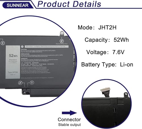 Image of 52Wh JHT2H Laptop Battery Compatible with Dell Latitude 7310 7410 Latitude 7410 Chromebook Enterprise Series Notebook 04V5X2 0HRGYV Y7HR3 0WY9MP 7.6V 6500mAh