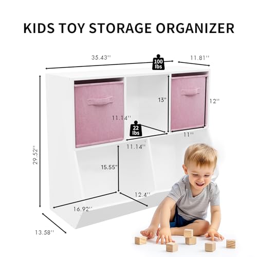 Kids-Bookshelf-Toy-Storage-Organizer-White-Bookshelf-5-Cube-Storage-Organizer-Wood-Cubby-Storage-Cabinet-Toddler-Toy-Storage-Shelf-Book-Shelf-for-Kids-Rooms-Playing-Room-Nursery Kids Bookshelf Toy Storage Organizer White Bookshelf 5 Cube Storage Organizer Wood Cubby Storage Cabinet Toddler Toy Storage Shelf Book Shelf for Kids Rooms Playing Room Nursery