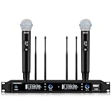 Froket Wireless Microphone System - Pro UHF Automatic Search Dual Channel Wireless Mics Set with 490ft Range and 2 Cordless Dynamic Handheld Mics for Singing, Karaoke, Church, Party, and Stage (T-M20)
