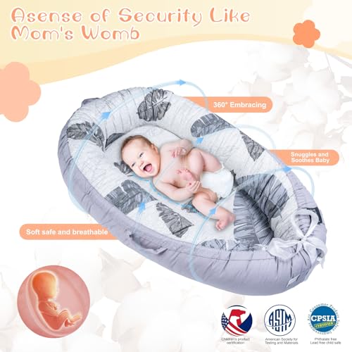 Image of Infant Support Cushions | Baby Lounger | Cotton Infant Lounger | Reversible Adjustable Portable Floor Lounger | Supervised Awake Only No Sleeping | Soft Breathable Washable Cover (Leaf)