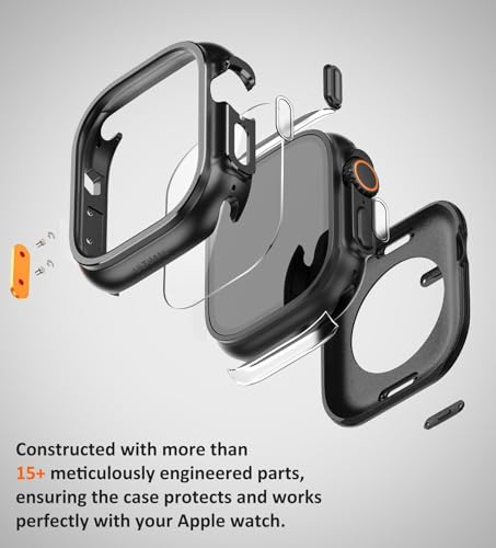 Image of ULTIMAL 3 in 1 Alloy Case for Apple Watch Ultra 3 /2 /1 49mm with Dual-Layer Shockproof Bumper, 9H Tempered Glass Screen Protector & Ceramic-Like Back Cover, Black