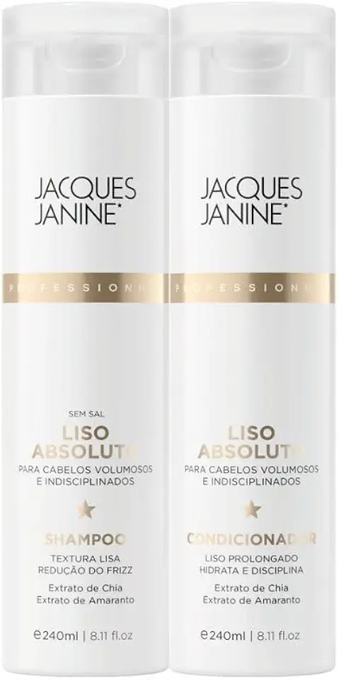 Kit Jacques Janine Liso Absoluto Shampoo e Condicionador Desembaraçante Anti Frizz Liso Prolongado 240ml