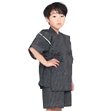 [KYOETSU] [キョウエツ] 甚平 しじら 綿 単品 ボーイズ (150cm, シンプル細縞×黒)