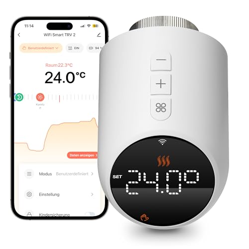 Heizkörperthermostat WLAN, Beok Thermostat Heizung Smart Thermostatkopf WiFi Heizungsthermostat Heizungsregler Digital Steuerung Per Tuya App, Google Assistant & Alexa, Batteriebetrieb