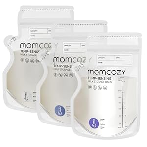 Momcozy Easy Pour Breastmilk Storage Bag, 8Oz, Temp-Sensing Color Change, 120 Count Milk Bag with Self Standing for Breastfeeding, No Leak Presterilized for Freezer, Recyclable & BPA Free