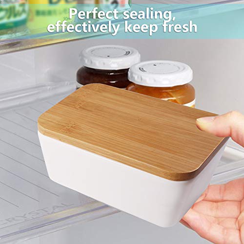 77L Butter Dish - Ceramic Butter Dishes Perfect for 2 Sticks of Butter, Multi - purpose Butter Container with Wooden Lid for Kitchen, Large Butter Holder (White)