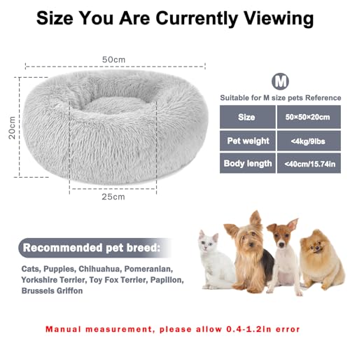 Calming Dog Cat Donut Bed - 19.7in Fluffy Plush Puppy Kitten Cuddler Round Bed, Warm and Soft Pet Cosy Anti Anxiety Beds with Non-Slip Bottom and Washable (M-50CM, Grey) - Image 4