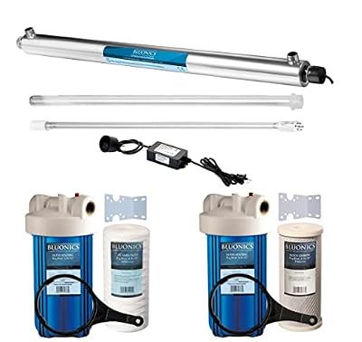 55W UV Ultraviolet Light Plus Sediment and Carbon Well Water Filter Purifier System for Rust, Iron, Sand, Dirt, Sediment Bad Taste/Odor.12 GPM UV Sterilizer and 2 Heavy Duty Housings Size 4.5"x10"