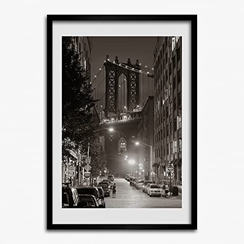 Peinture Manhattan New York 50x70 cm avec cadre en bois raffiné pour mur chic