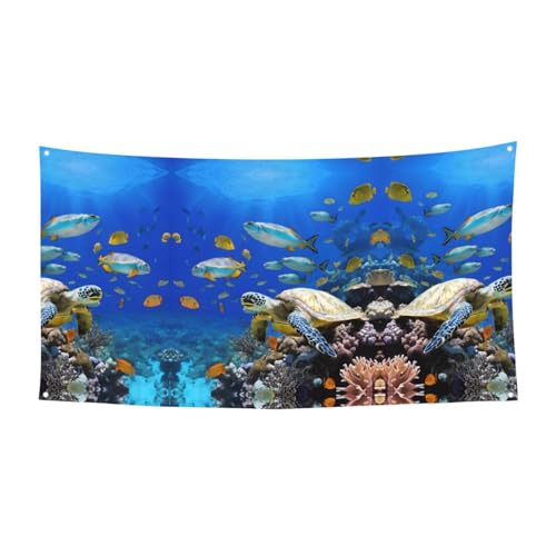 MINDBBDFJ Sea Turtle With Fishes Print Banners And Signs For Outdoor/Indoor,Personalized Banner Customizable Parties Halloween Banner (180x90cm)